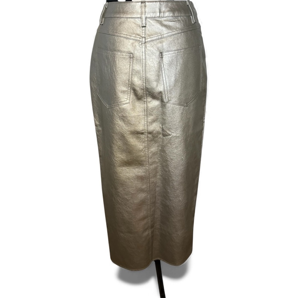 WAYF metallic silver faux leather maxi pencil skirt | size XS| NWT - Picture 2 of 6